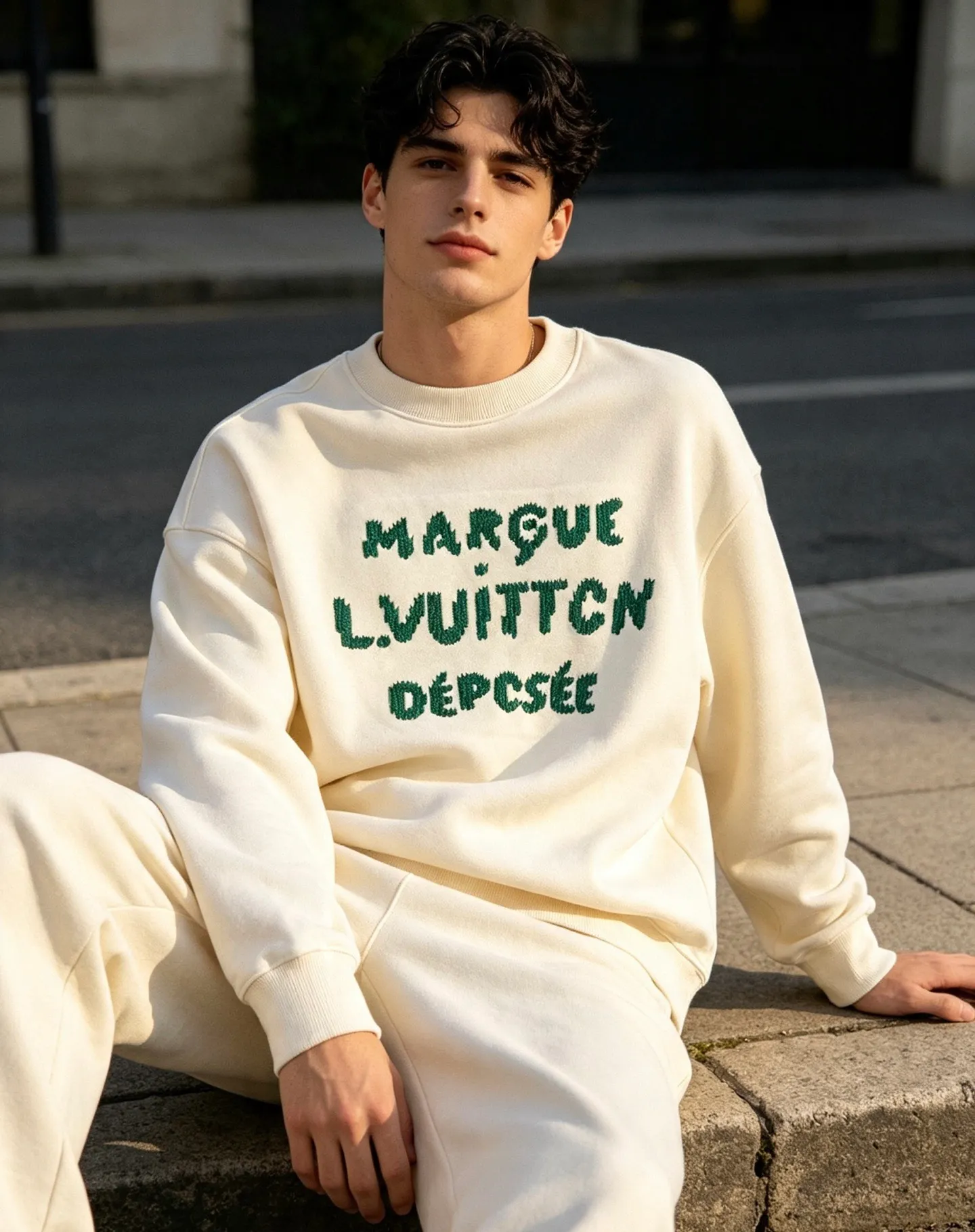 Louis Vuitton/Louis Vuitton woven letter embroidered crew neck sweatshirt